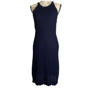 NWOT ELIZA J Navy Blue Cotton Crochet Knit‎ Sweater Sleeveless Midi Maxi Dress M